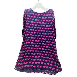Escapada Navy Blue Pink Elephant Print Rayon Tunic Dress Size M